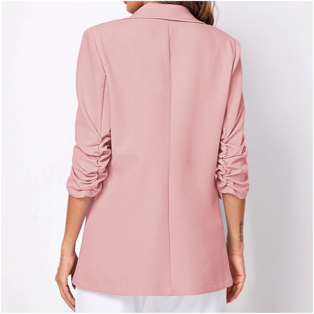 Classic Ruched 1/2 Sleeve Open Front Blazer - Picture 11 of 12
